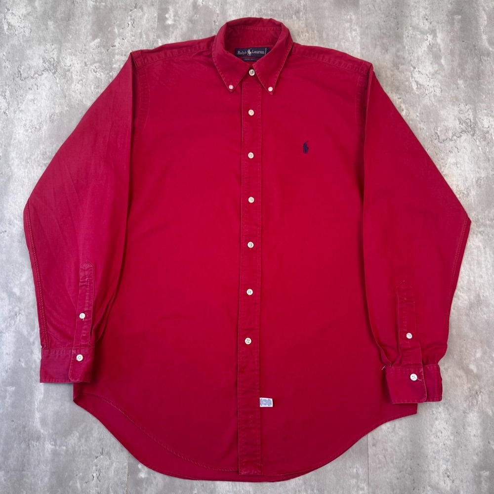 Ralph Lauren Button Down Shirt Mens M Red Long Sleeve Pony Logo 100% Cotton Prep